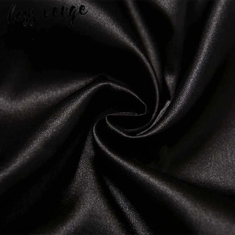 Женское атласное платье рубашка Lessverge черное облегающее короткое с длинным