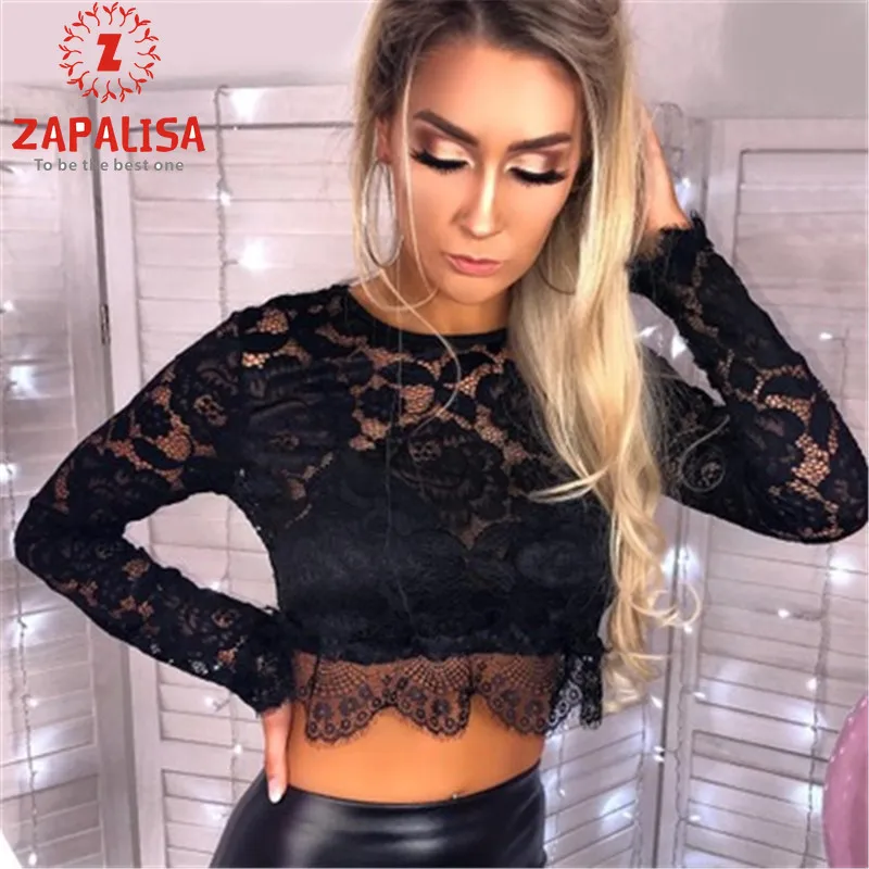 Женская Прозрачная Футболка с длинным рукавом ZAPALISA сексуальный короткий топ