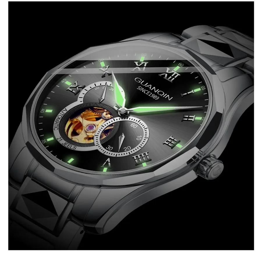 GUANQIN Japan MIYOTA Quartz Movement Automatic Mechanical Watch Men Luxury Tungsten Steel Push Button Hidden Clasp Male Clock