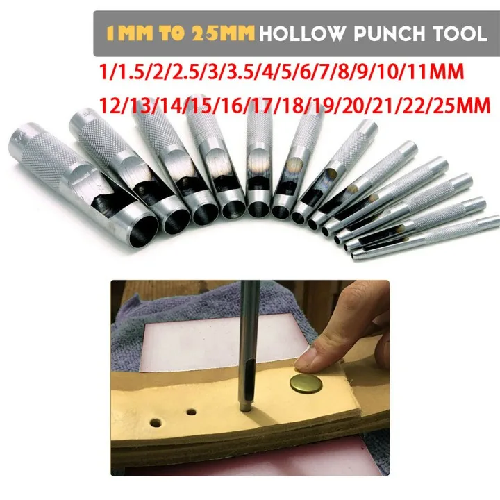

1-25mm Leather Belt Punch Heavy Duty Steel Silver Hollow Hole Punch Set For Leather Crafts Wood Hollow Hole Punches For Jewelry
