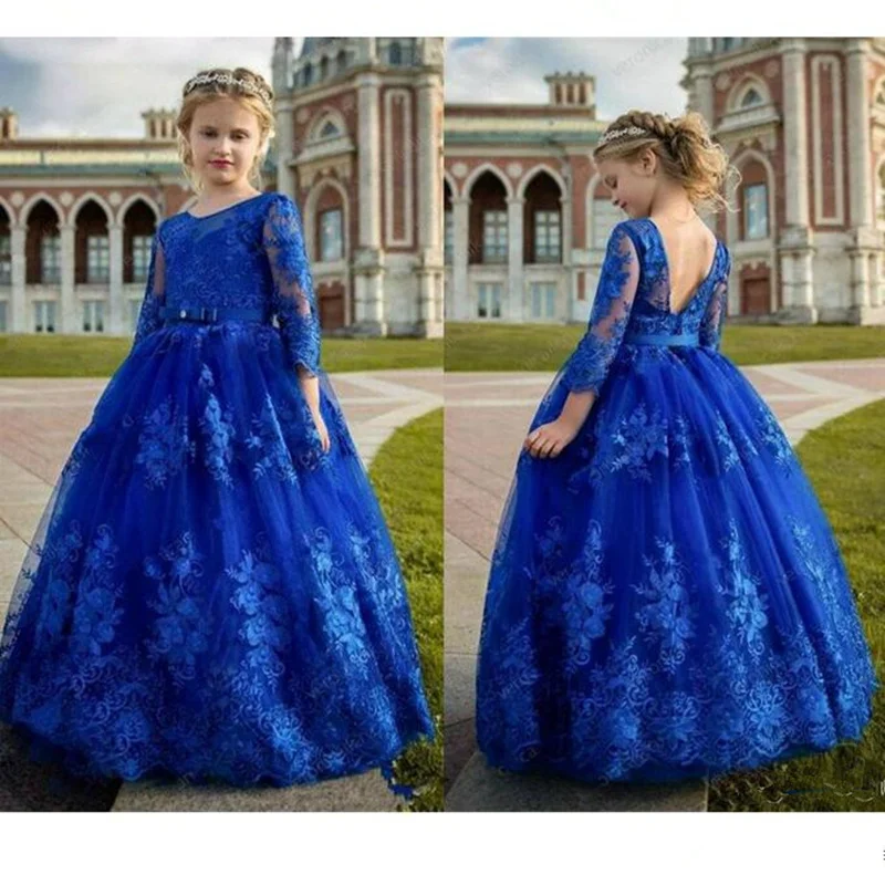 

Flower Girl Dresses Cute Lace flowers Tulle Formal Long Special Occasion Pageant Gowns For Girls Dress 2021