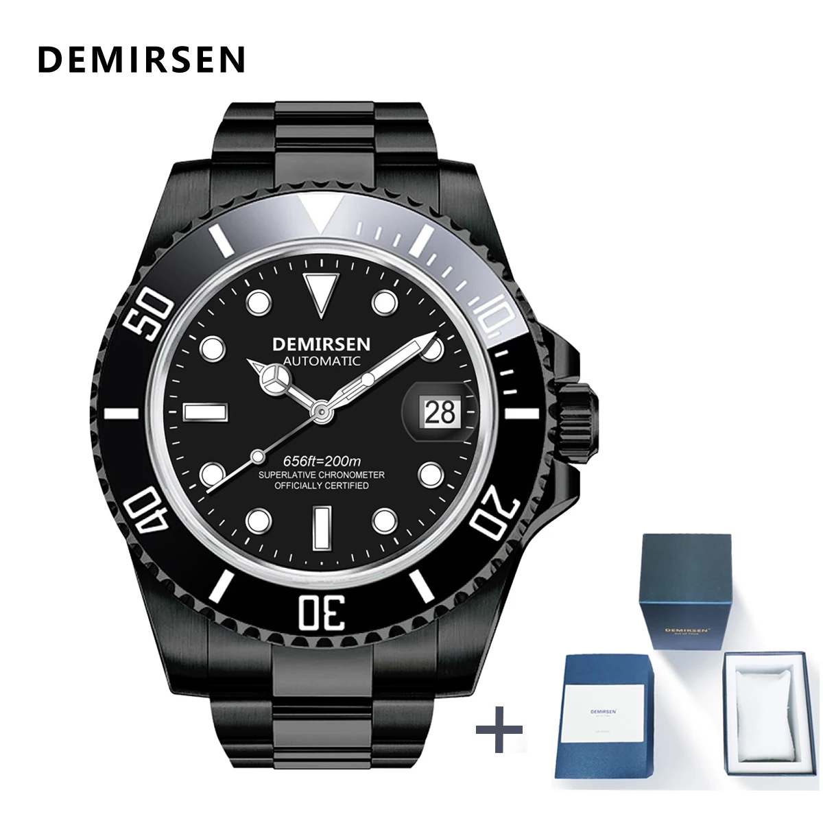 

Demirsen Luxury Brand Men Mechanical Wristwatch 40mm Waterproof Luminous Stainless Steel Sapphire Black Sport Automatic Watch