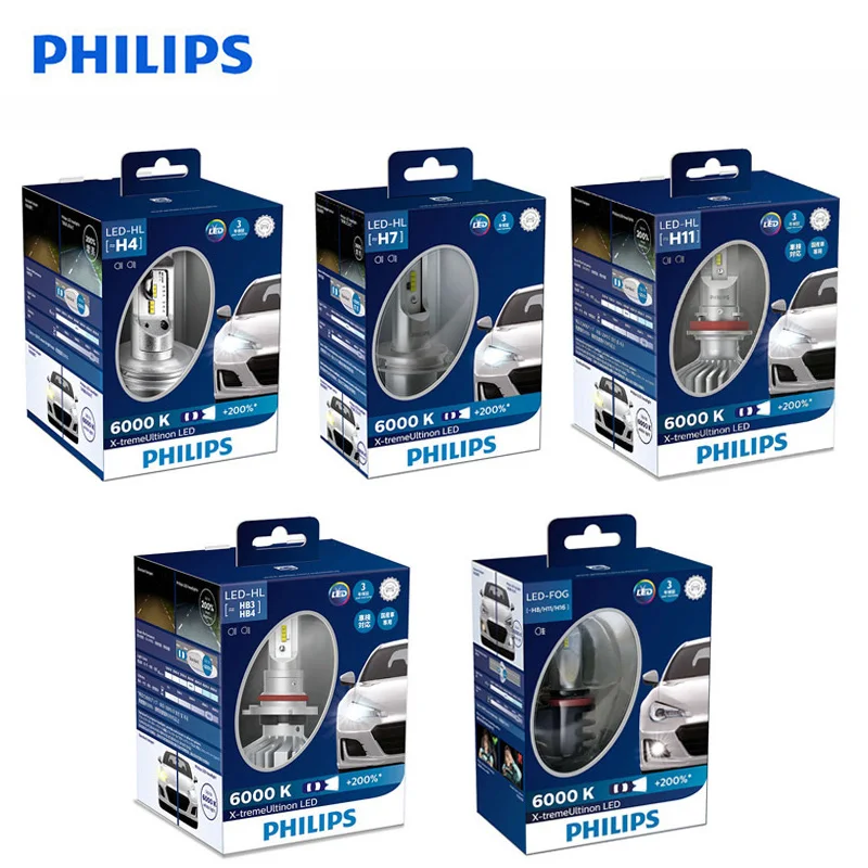 Philips X treme Ultinon светодиодный H4 H7 H11 HB2 HB3 HB4 9003 9005 9006 6000K + 200% более яркие Автомобильные