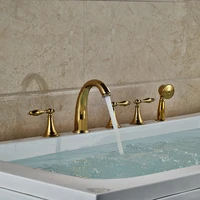 luxury gold polished brass bathtub faucet widespread roman tap bathroom bath tub faucet with hand shower