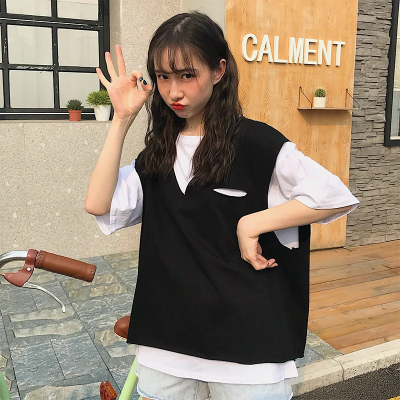 Популярная футболка с коротким рукавом стильная свободная одежда в необычном