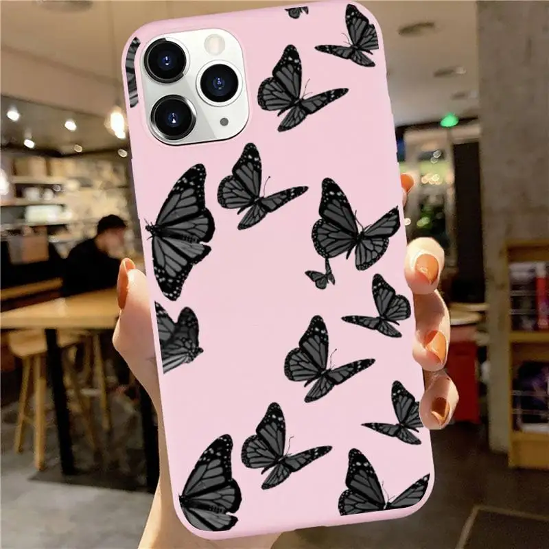 

Cute Butterfly Phone Case Pink Candy Color for iPhone 6 7 8 11 12 s mini pro X XS XR MAX Plus