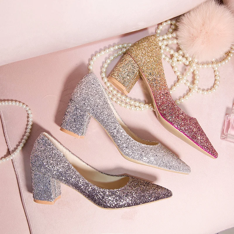 Разноцветные шикарные туфли-лодочки на высоком каблуке женская обувь коллекция