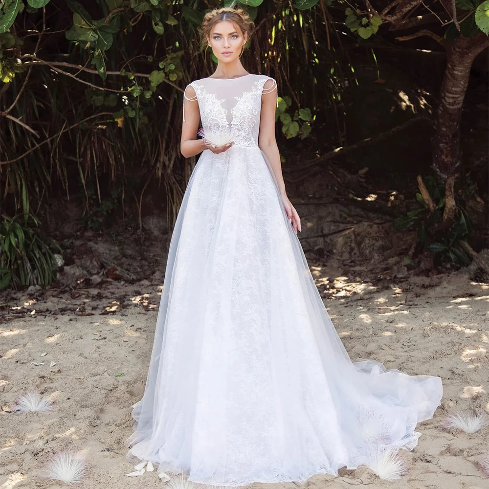 

Платье трапециевидной формы с круглым вырезом с открытыми плечами пикантные туфли с низким вырезом на спине для свадьбы кружевное платье б...