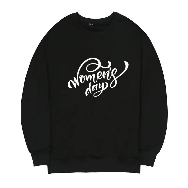 

Women's Day Letters Printed Hoodies Female Long Sleeves Korean Hooded Harajuku Clothes Pullover Sweatshirt