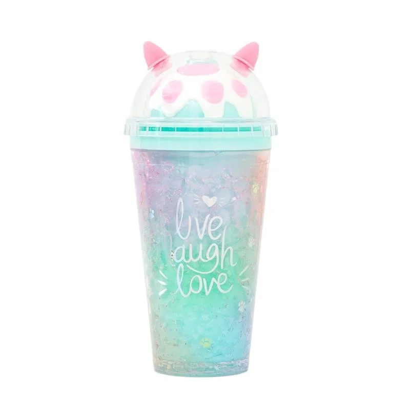 

Girl's Cat Claw Cup Korean Summer Ice Cup Double Layer Cooling Lovely Fresh Plastic Water Bottle With Straw And Cover