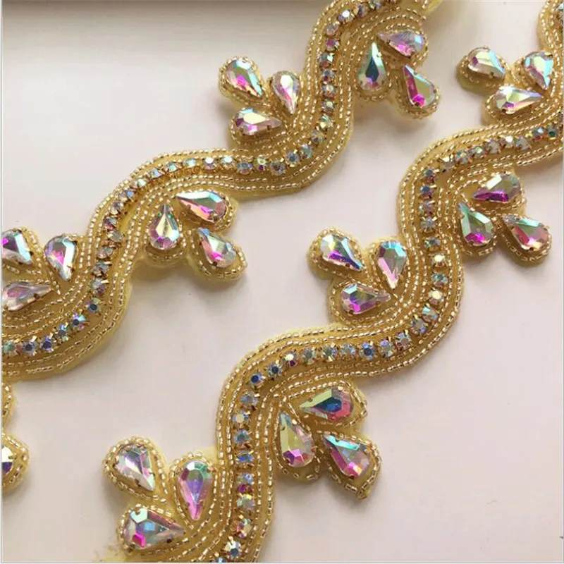 1 ярд горячей фиксации стразы s Кристалл платье аппликация серебро золото ab