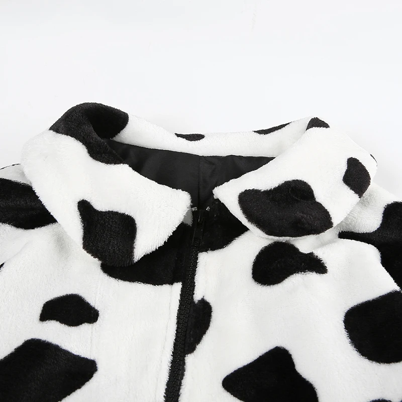 

Rockmore Milk Cow Print Winter Coats And Jackets Woman Bodycon Zipper Turndown Coat Harajuku Autumn Streetwear Jacket Women