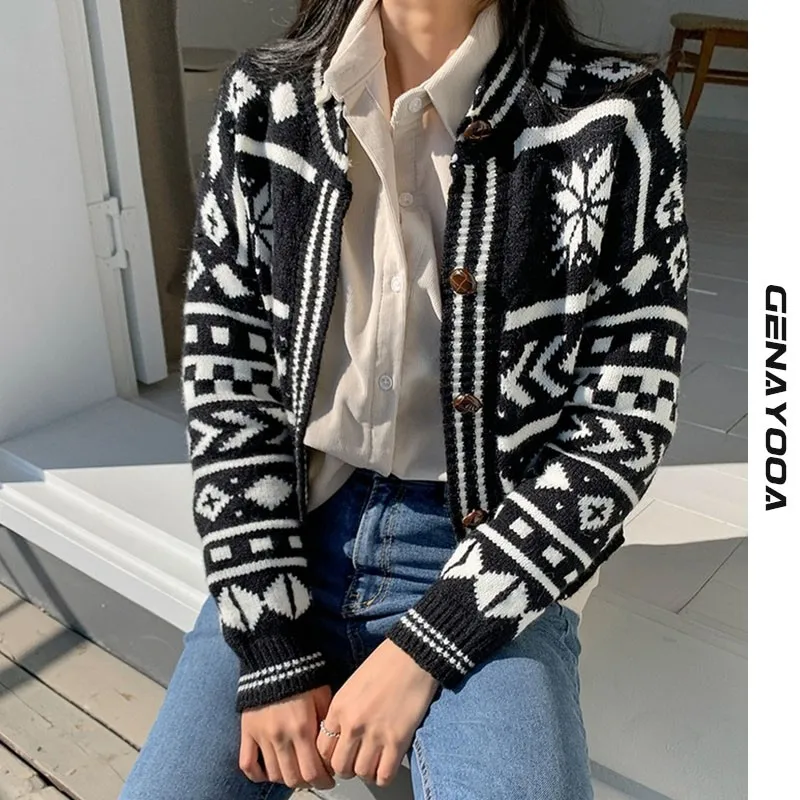 

Genayooa Preppy Style Knit Cardigan Women Long Sleeve 2021 Autumn Winter School Clothes Sweater Ladies Knitted Cardigan Jumper
