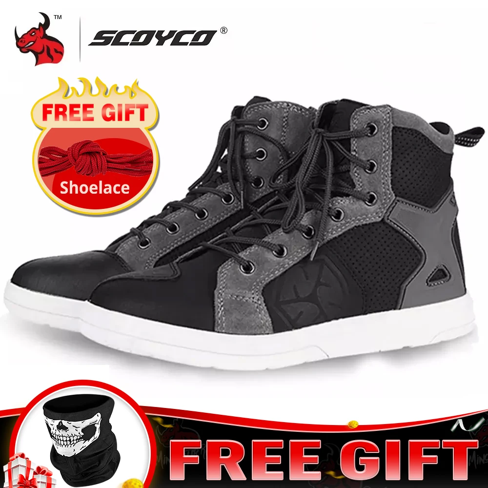Botas de Moto SCOYCO para hombre, zapatos casuales de calle, de cuero de microfibra, botas de Moto de Motocross, zapatos de Moto, tamaño 39-46