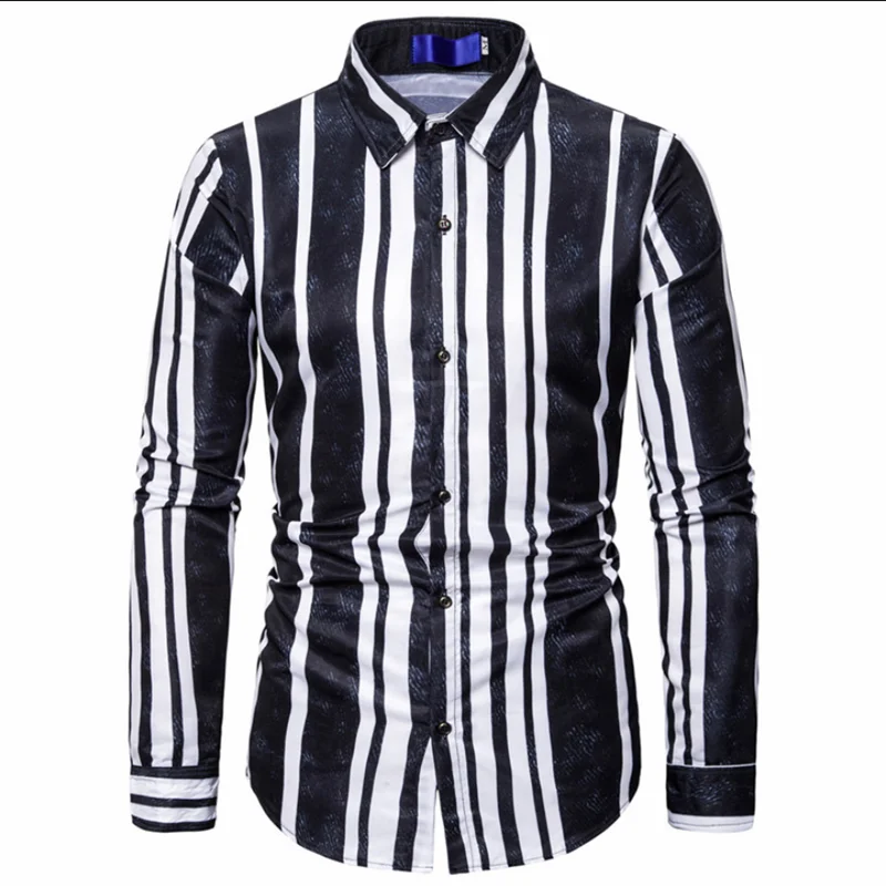 

Men Slim Fit Long Sleeve Muscle Shirt Casual Tops Trendy Vertical Striped Streetwear Cemebrities Same Style Blouses