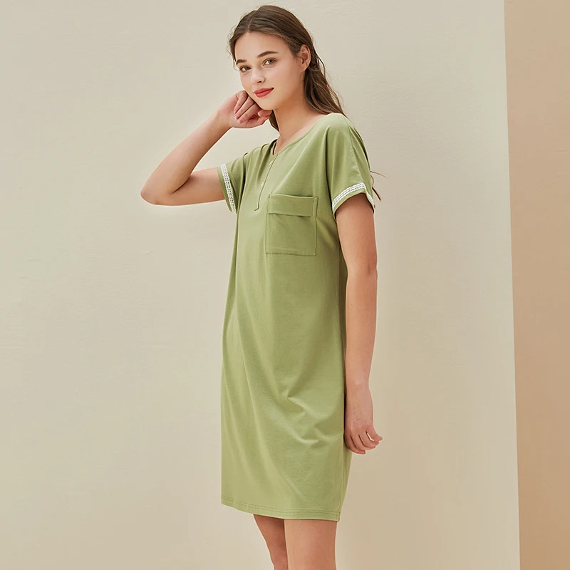 

Short-sleeved nightdress summer new products loose and comfortable bamboo fiber cotton nightdress Ladies' home nightdress pajama