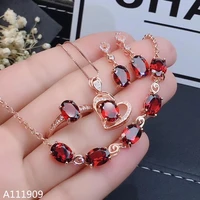 kjjeaxcmy boutique jewelry 925 sterling silver inlaid natural garnet necklace ring earring bracelet female set support test