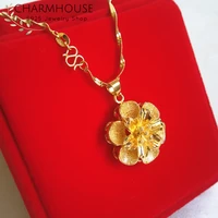 charmhouse yellow gold gp necklaces for women flower pendant necklace waterwave chain collier 18 inch wedding bridal jewelry