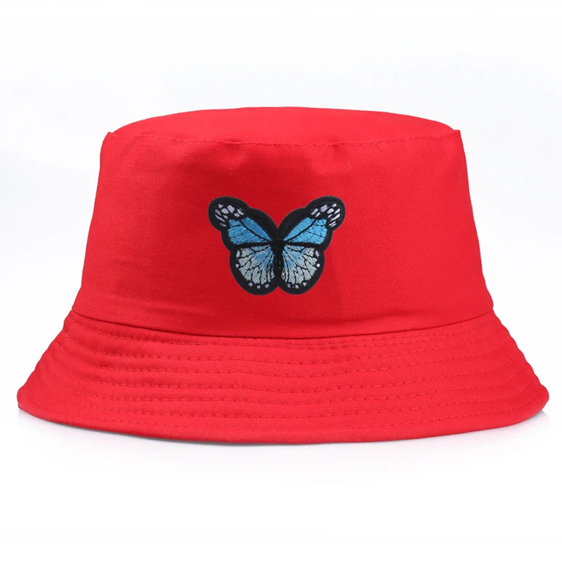 

Blue Butterfly Harajuku Fisherman's Hats Sunscreen Casual Beach Sun Cap Outdoor Unisex Bucket Hat Foldable Cotton Panama Caps