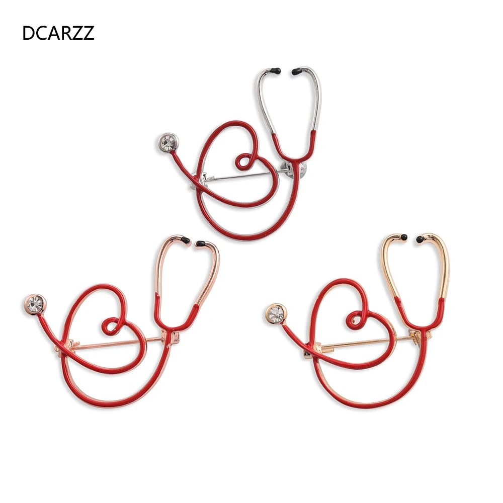 DCARZZ золотые розовые броши булавки Красная эмаль стетоскоп в форме сердца булавка