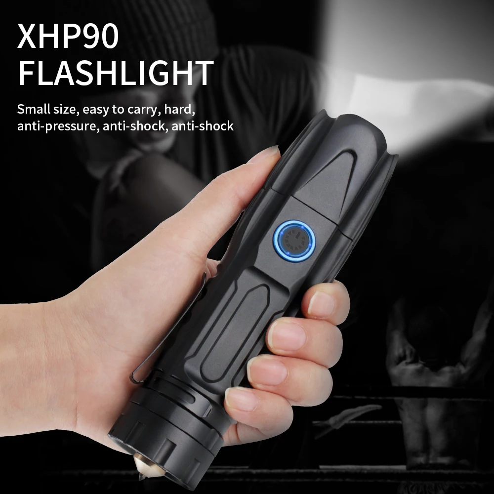 BORUiT мощный XHP90 светодиодный светильник-вспышка с возможностью масштабирования USB Перезаряжаемый фонарь светильник 26650 портативная водонепроницаемая лампа для кемпинга и ночной рыбалки