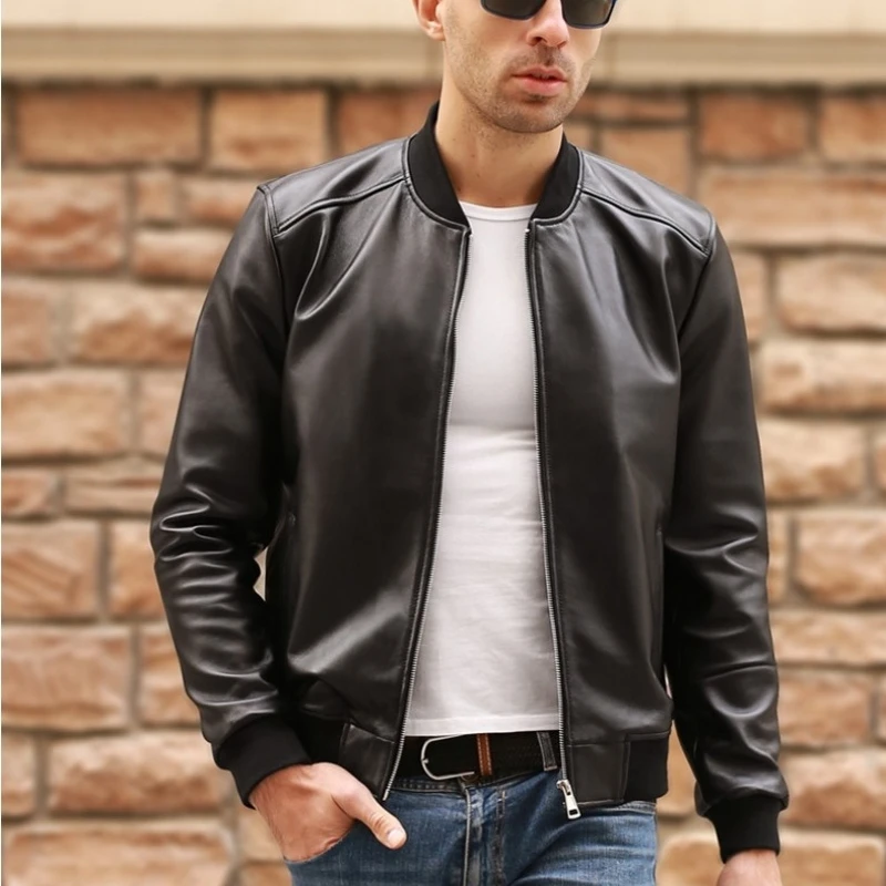 

Large Size 5XL Sheepskin Slim Aviation Genuine Leather Bomber Jacket Men Real Leather Flights Jacket Black Aviator Pilot Coats