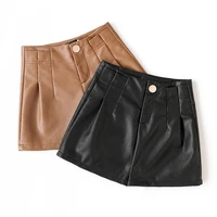 ljsxls korean fashion wide leg leather shorts women 2022 autumn winter solid pu leather casual high waist slim woman shorts