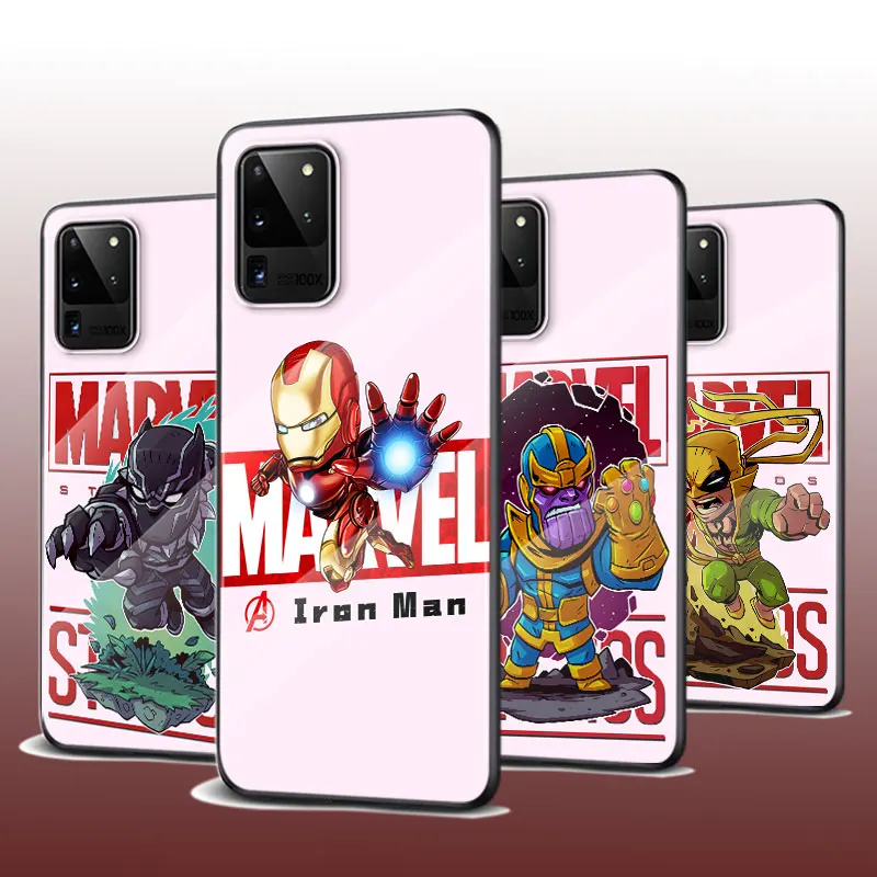 

Tempered Glass Cover Cute Marvel Hero For Samsung Galaxy S20 FE S10e S10 S9 S8 Ultra Plus Lite Plus 5G Phone Case