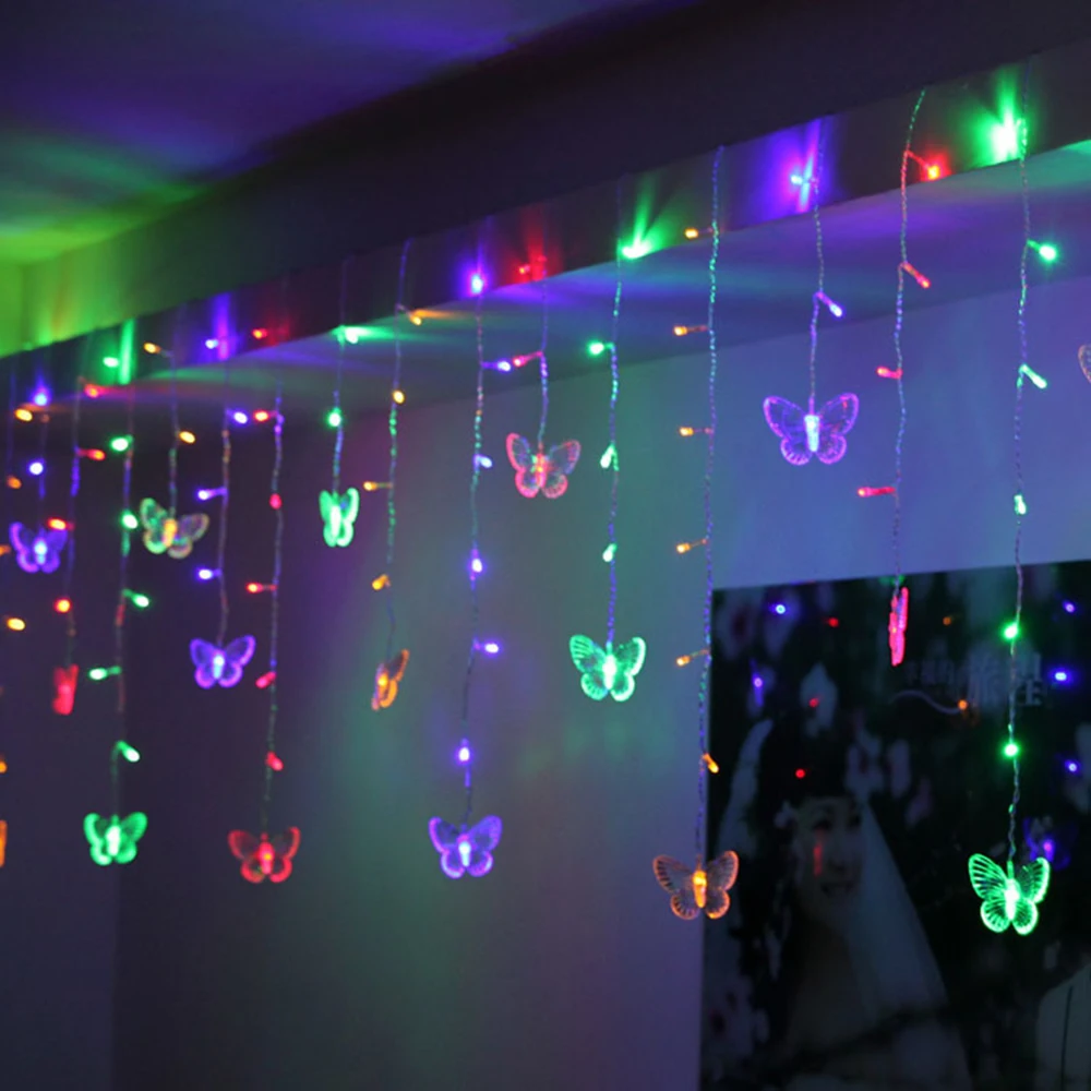 

EU Tail Christmas Tree Hanging Led Butterfly String Light Plug In Outdoor Hotel Street Decoration Multicolor Fairy Festoon Lamp