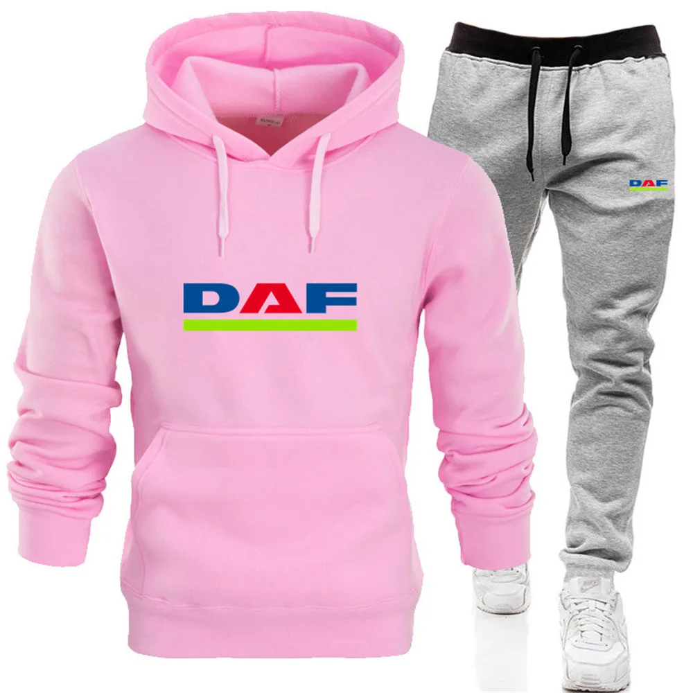 

Track suit men's couple 2-piece set 2021 DAF spring and autumn letter printed sports hoodie + pants pullover sportswear suit men
