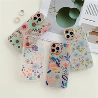oil painting flower leaves phone case for iphone 13 12 11 pro xs max xr x 7 8 plus se 2020 watercolor floral clear back cover