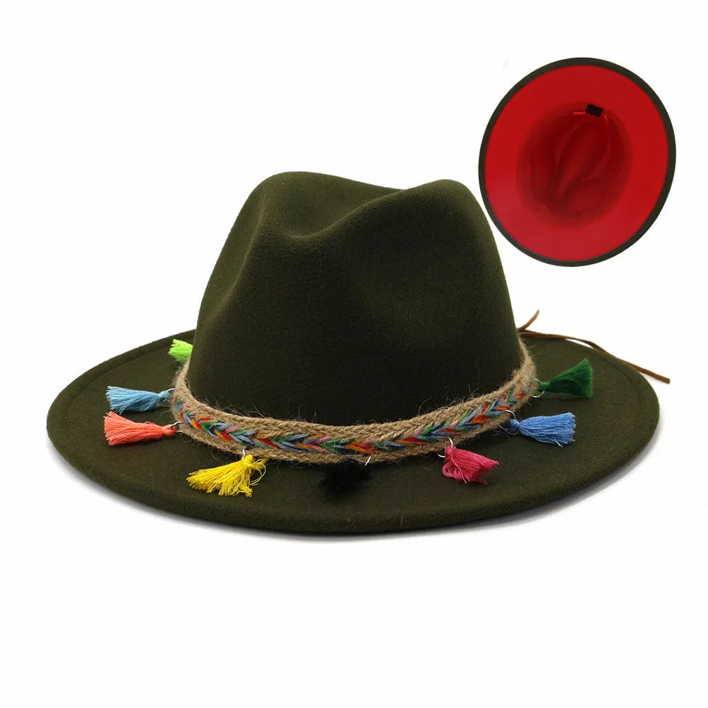 

Bohemia Fedora Hat Patchwor Wide Brim Men Women British style Trilby Party Formal Panama Cap Dress Hat Cowboy Autumn Winter Hats