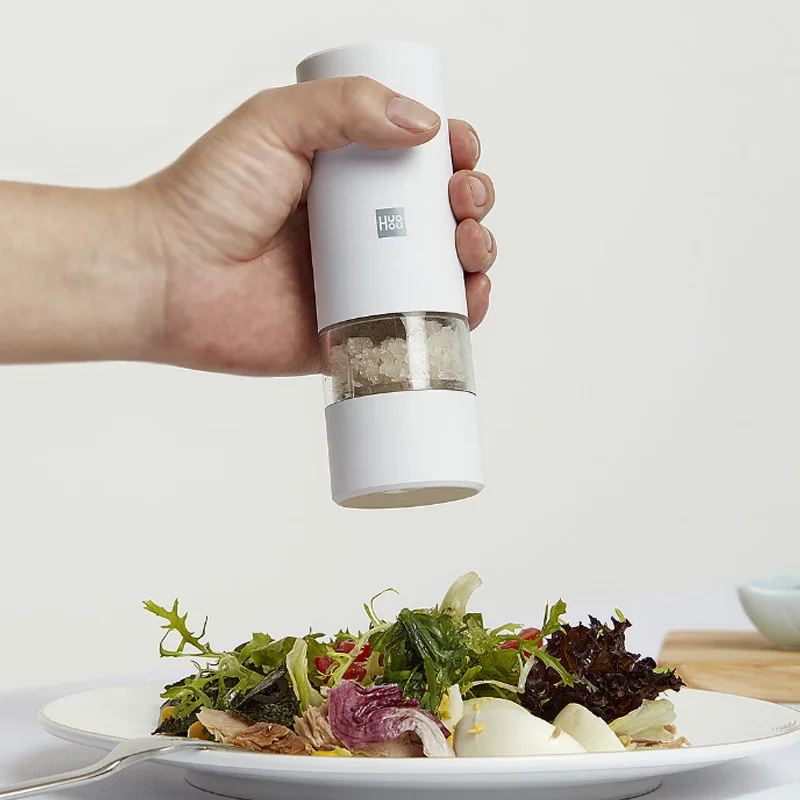 

Huohou Automatic Salt Pepper Grinder Set Electric Plastic Ceramic Burr Mill For Herb Pepper Spice Kitchen Grinding Gadgets