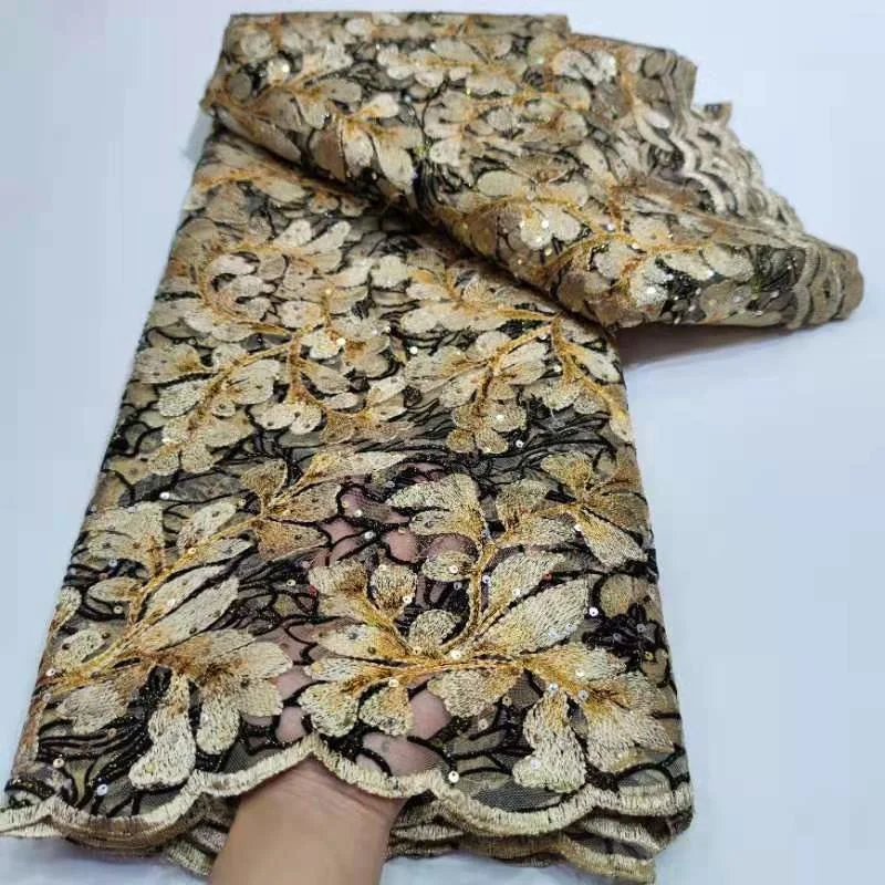 

Latest French Nigerian gold Sequins Lace Fabrics 2021 High Quality Lace Material African Lace Fabric For Wedding Sewing