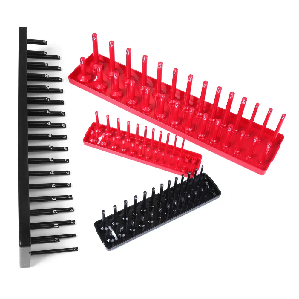 

6 Pcs Plastic 1/4 In 3/8in 1/2in Multi-Function Socket Organizer Black&Red Socket Holder Multifunctional Sleeve Holder Tool