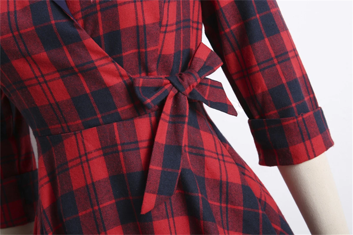 Женское рождественское элегантное винтажное платье макси в шотландскую клетку с