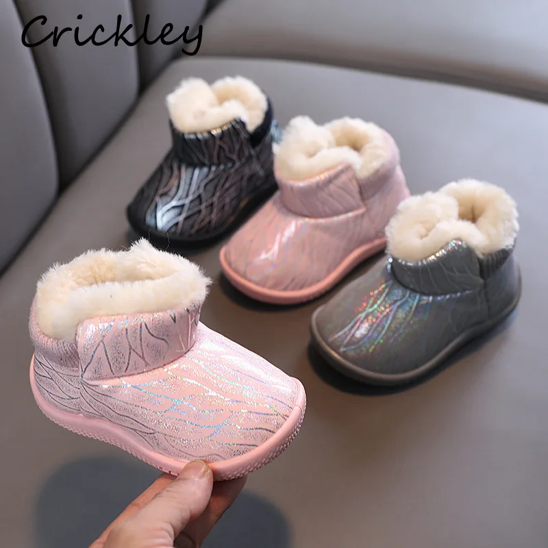 

Winter Plush Children Boots Fashion Warm PU Short Shoes For Kids Toddler Thicken Soft Sole Anti Slip Baby Girls Boys Boots