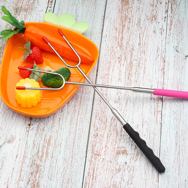 

5pcs Reusable 5-color Telescopic Grilling Fork Chicken Leg Live Leg Grilling Fork Outdoor BBQ Gadget Kitchen Tool