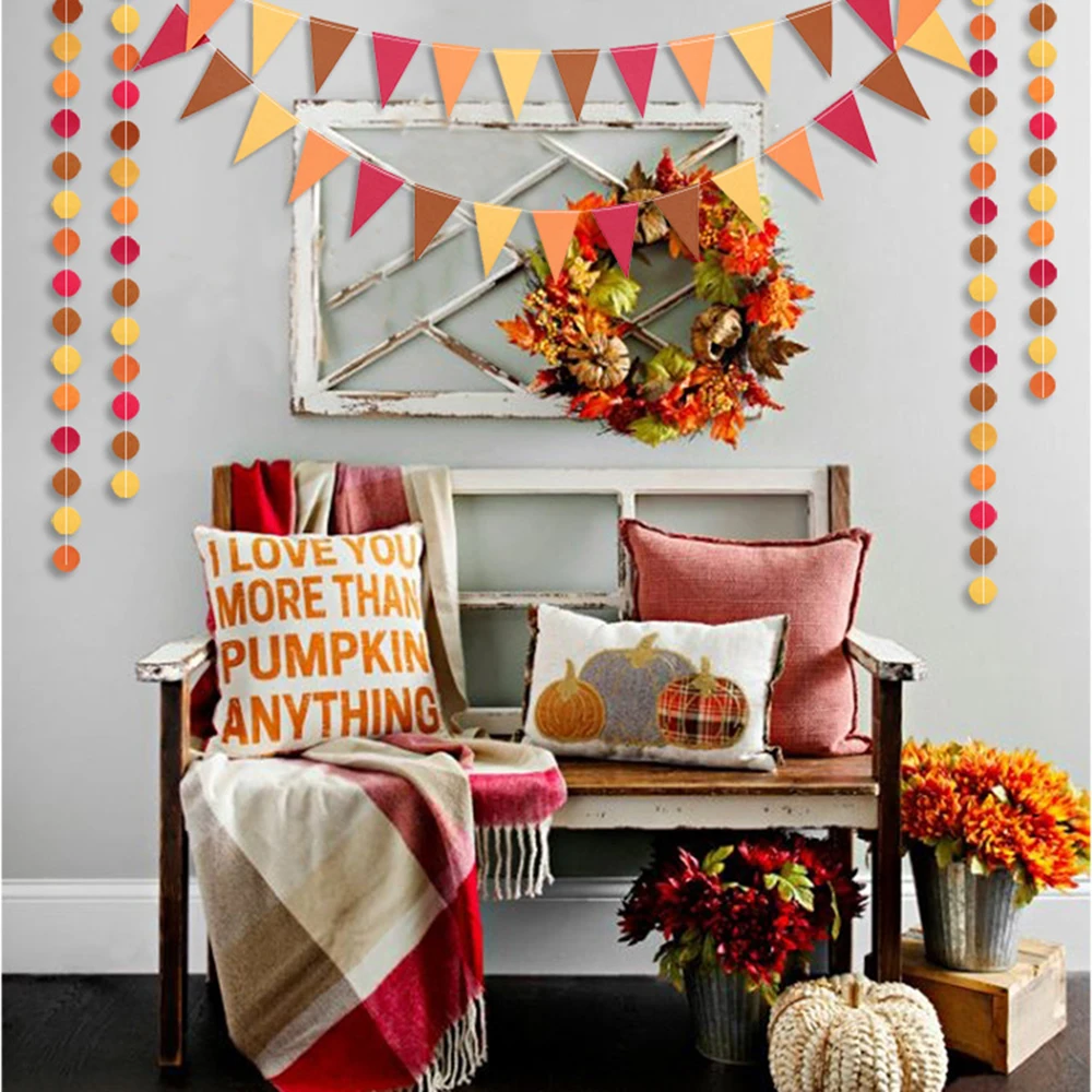 Осенняя Тема красный оранжевый желтая бумага Круглый Потяните цветок флаг