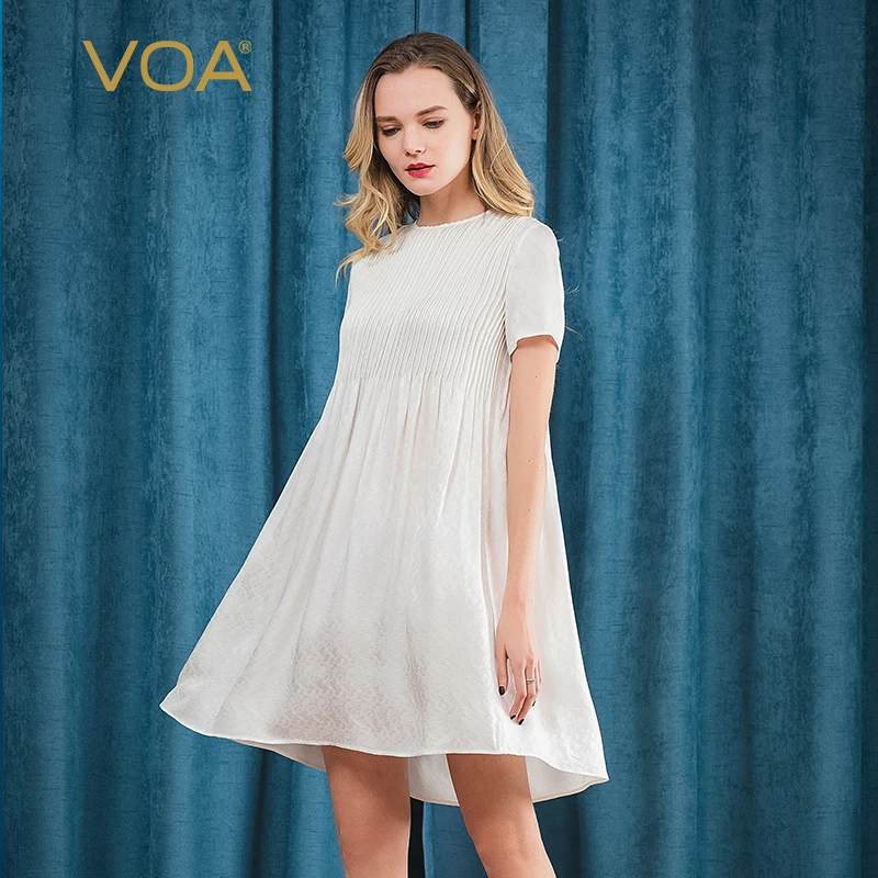 

Женское жаккардовое платье VOA, из шелка, 22 момме, цвета слоновой кости, с коротким рукавом, с завышенной талией, средней длины, A10899, 2021