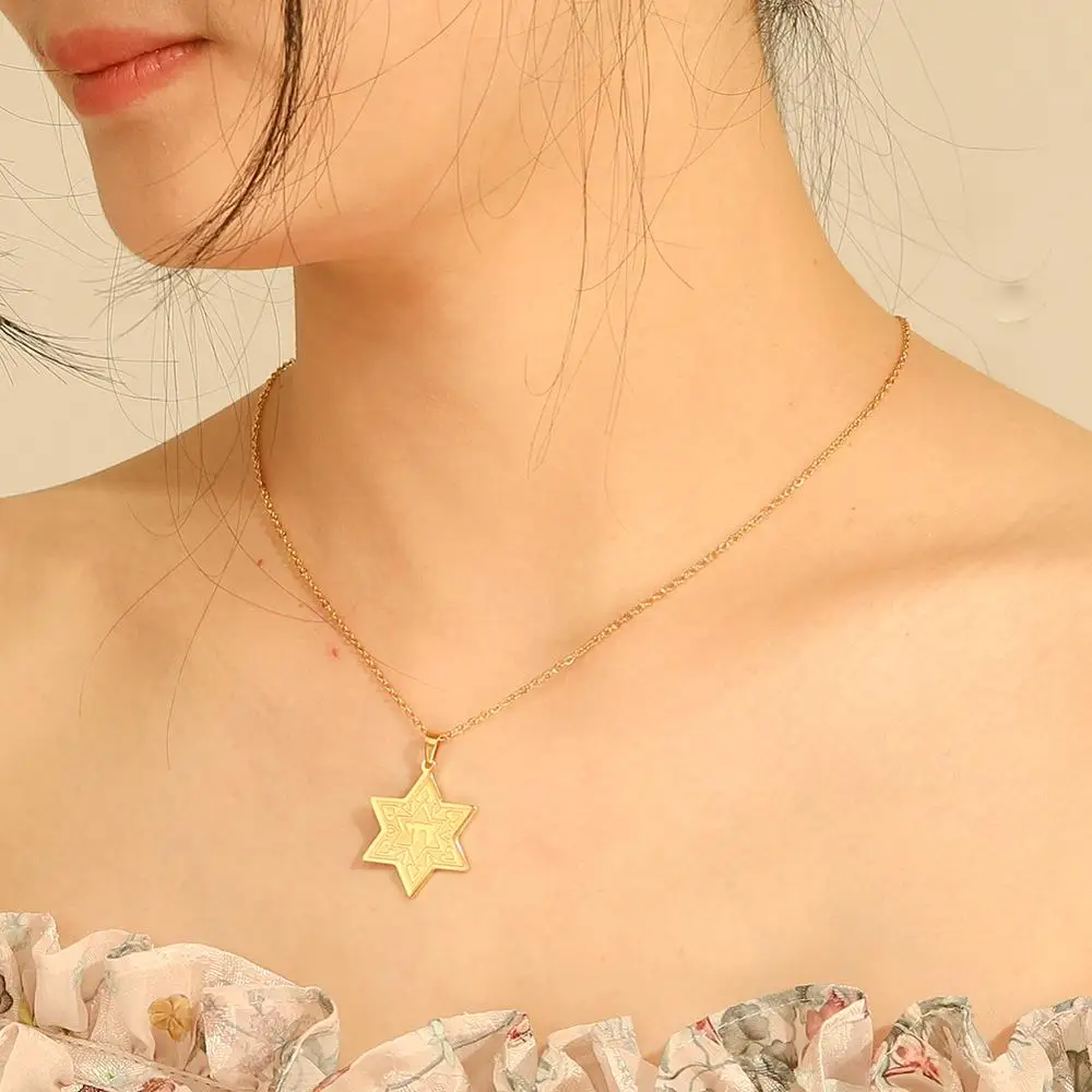 Ожерелье с подвеской Skyrim Star of David Chai цепочка из нержавеющей стали золотого