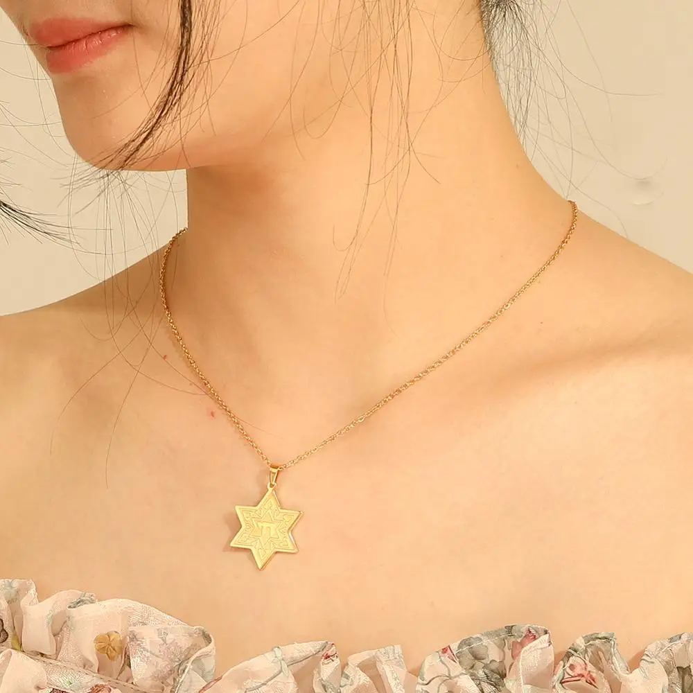 Ожерелье с подвеской Skyrim Star of David Chai цепочка из нержавеющей стали золотого цвета