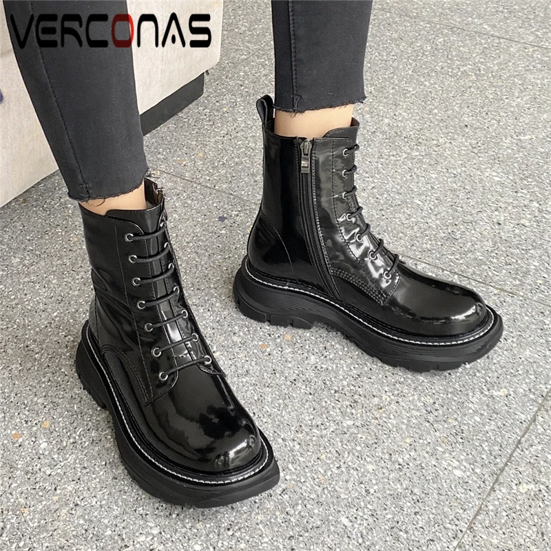 

VERCONAS сезон осень-зима; Теплые женские короткие сапоги из натуральной кожи; Женская обувь; Новые сандалии с узкими лентами; Туфли на платформ...