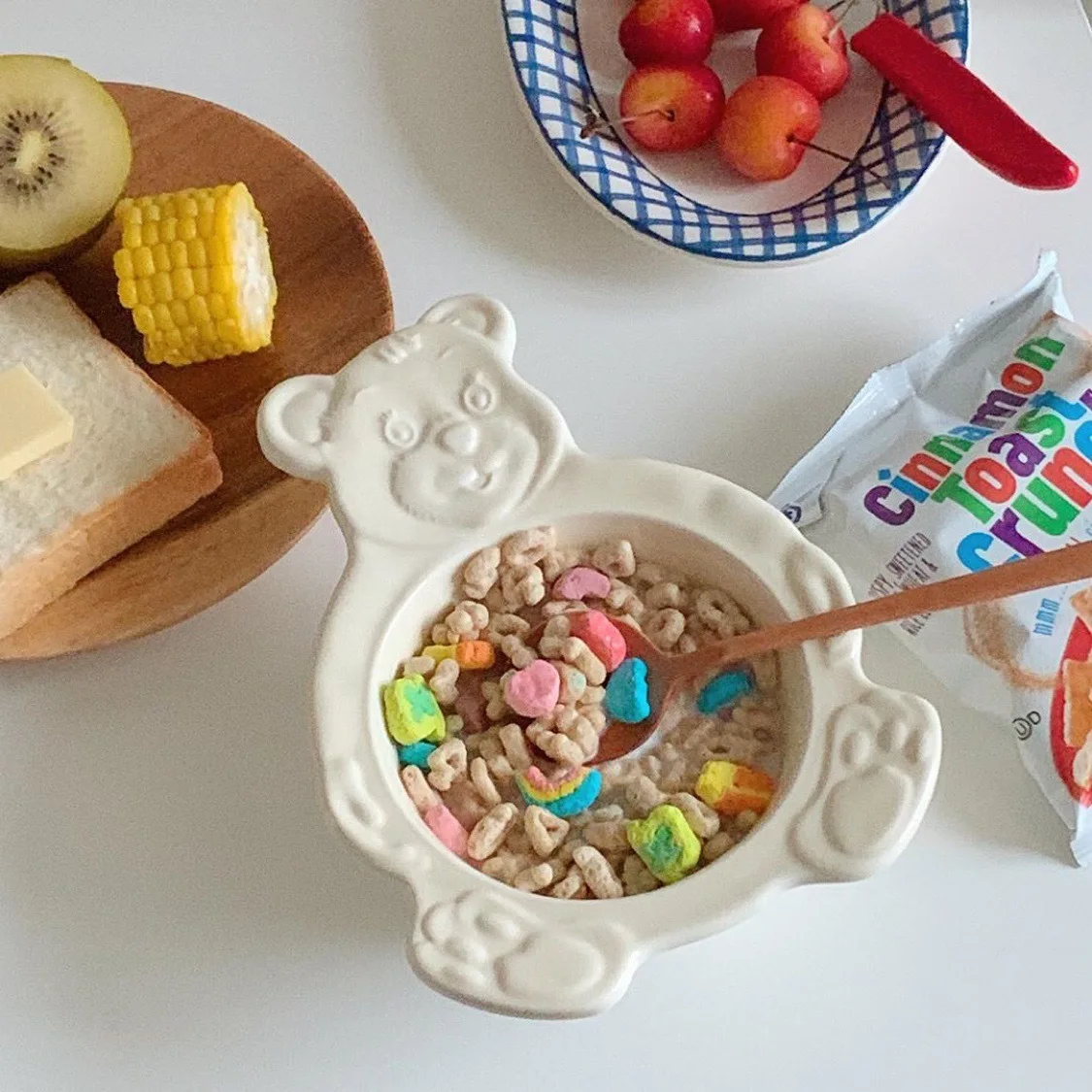 

Korean Ins Same Retro Cute Ceramic Bear Bowl Dessert Bowl Yogurt Cereal Bowl Breakfast Bowl Girl Heart Cartoon Salad Bowl