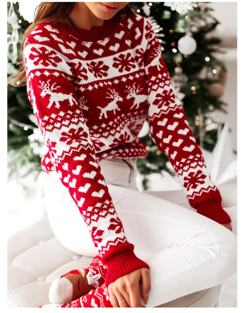 Fitshinling зимний Уродливый Рождественский свитер Олень Снежинка с длинным рукавом