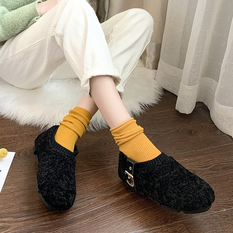 

New Shallow mouth flat fur shoes fashion plus velvet warm cotton comfort peas shoes simple autumn winter women shoes X15-72