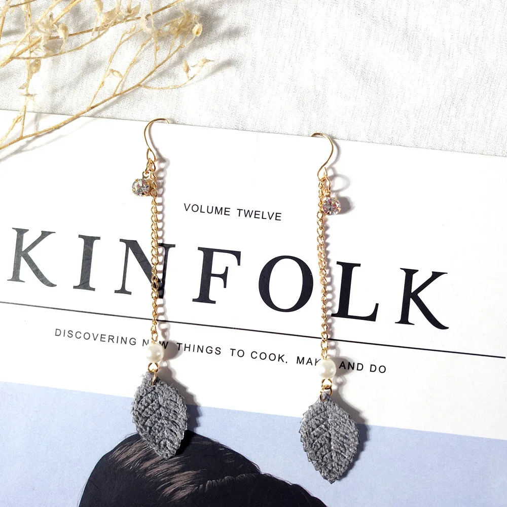 Горячая многоцветный лист форма кристалл серьги длинный Фонд темперамент