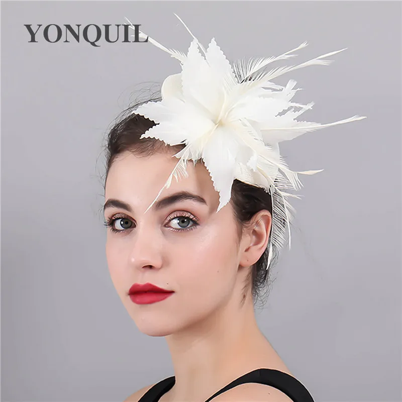 

Gorgous Bridal Mariage Chapeau Cap Ladies Holiday Festival Headpiece Wedding Women Fascinator Hat Fancy Feather Flower Millinery