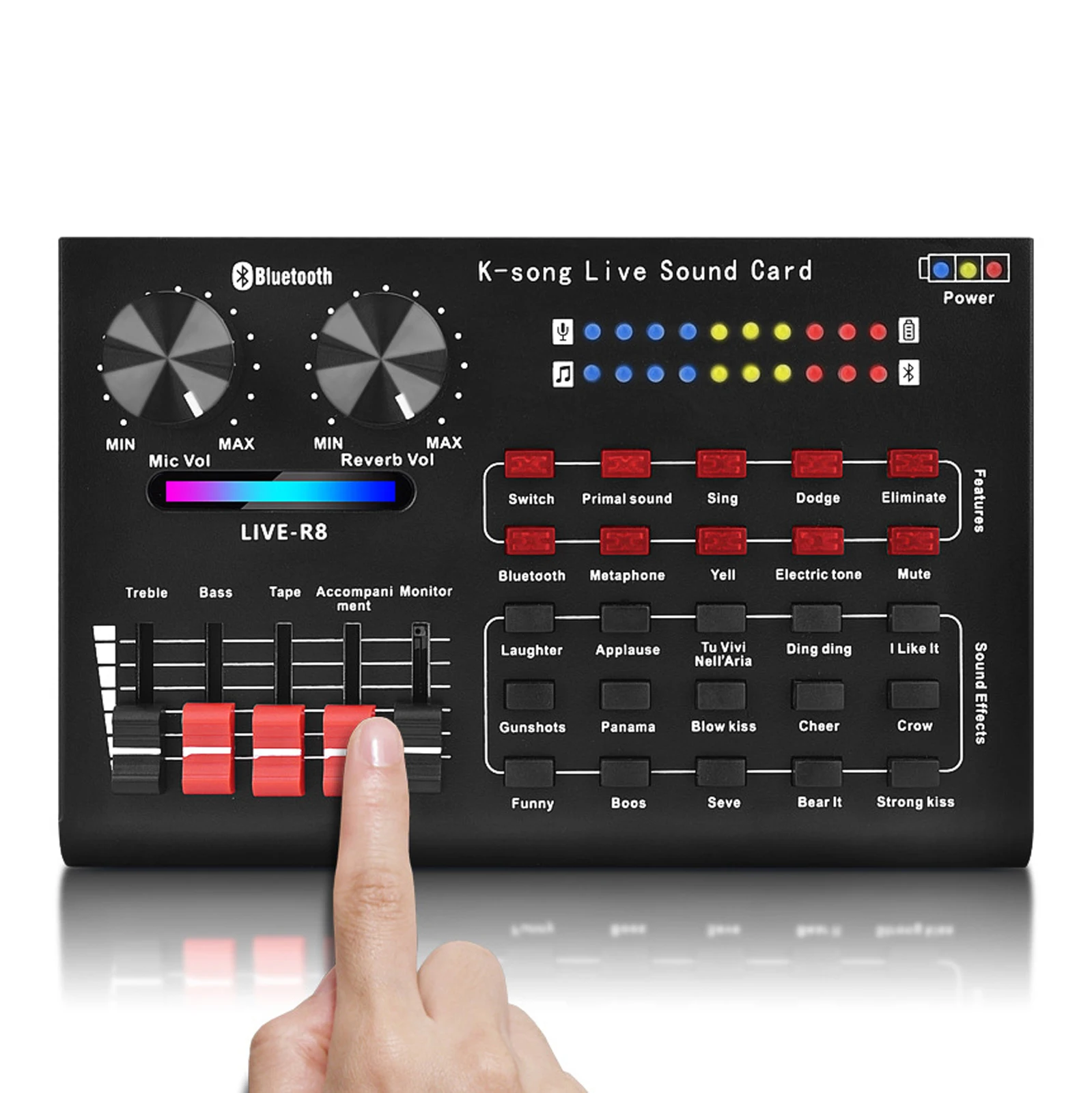 

R8 Voice Changer Sound Mixer Board For Live Sound Card Multiple Sound Effects Audio Mixer Singing Equipment