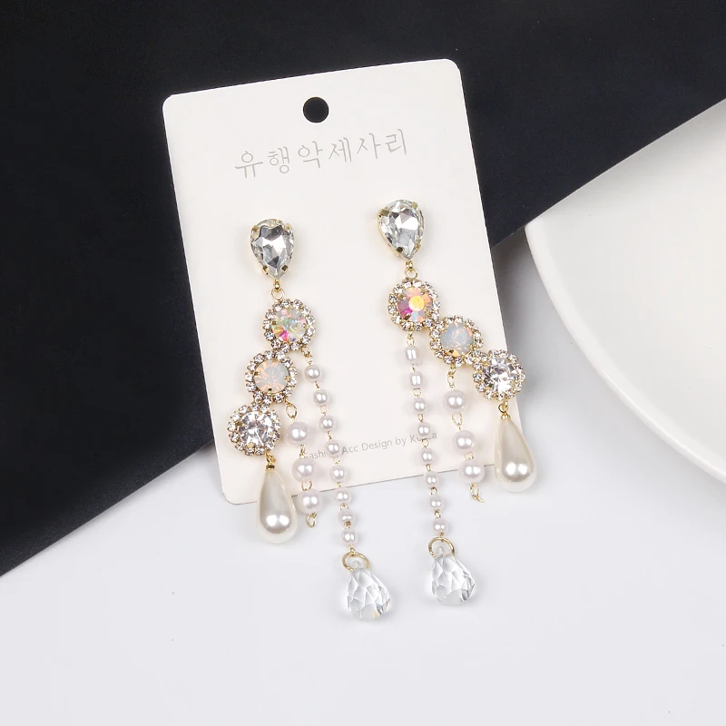 MWSONYA New Korean Trendy Water Drop Crystal Long Dangle Earrings for Women Palace Silver Color Elegant Party Jewelry Gift | Украшения и